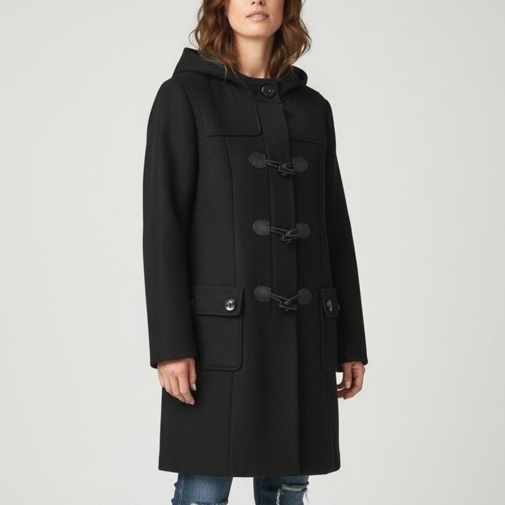 Wool Blend‎ Toggle Hooded Duffle Coat XL Black Dark Academia Classic Winter